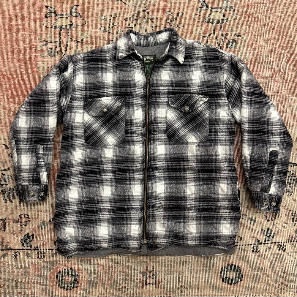 Men's Black and White Plaid Shirt Jacket